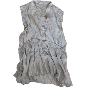 Ellison Blue and Pink Striped Women's Sleeveless Button Down Blouse Top
